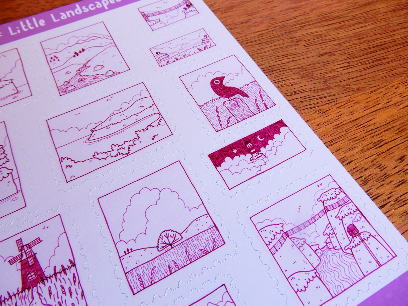 Little Landscapes stamp sticker sheet