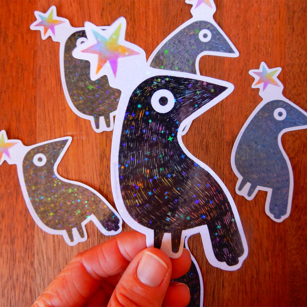 Starry Crow holographic sticker