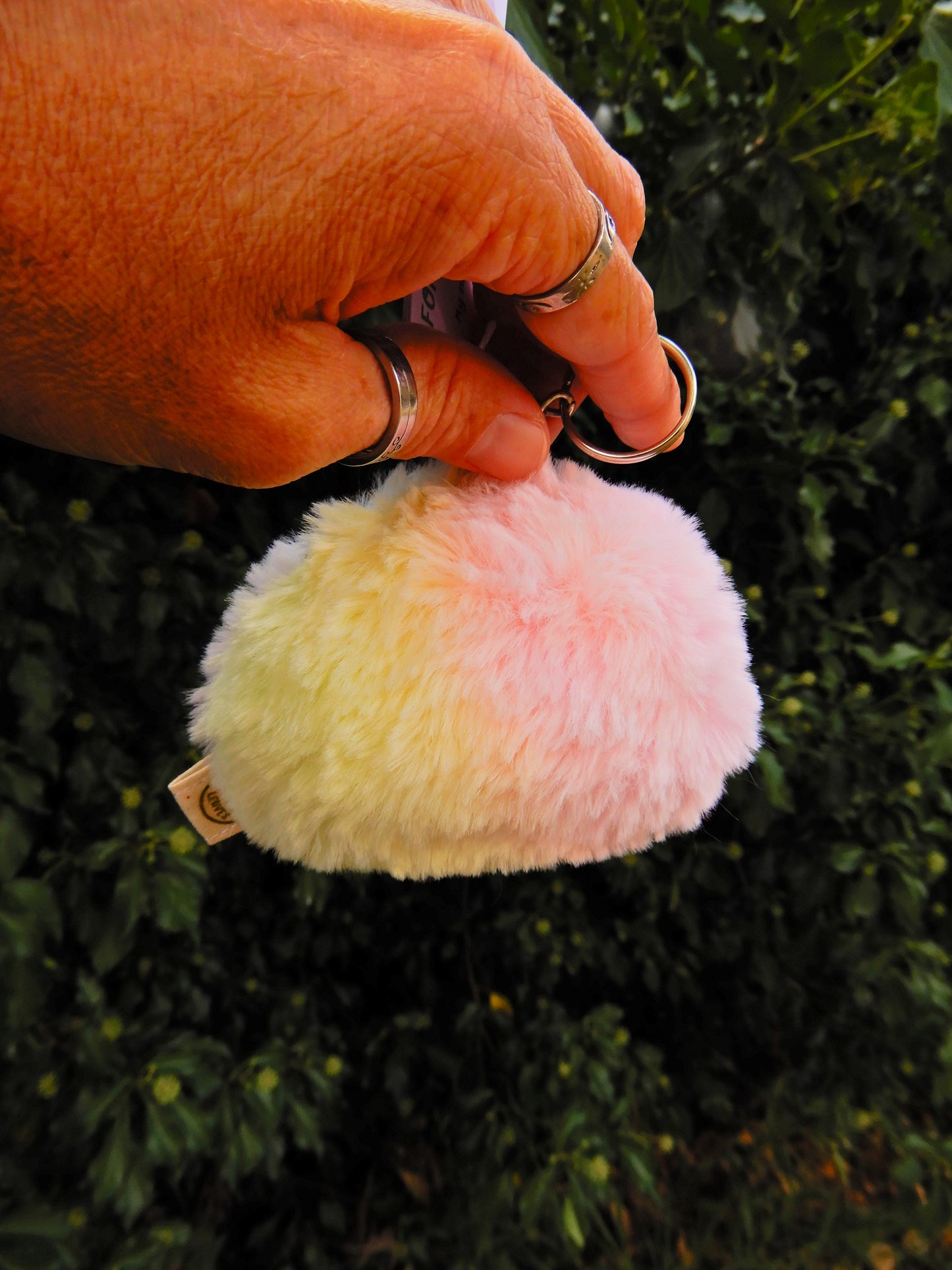 A light rainbow plush keychain/bag charms.