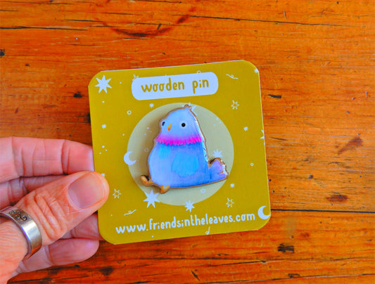 Perplexed Pigeon wooden pin