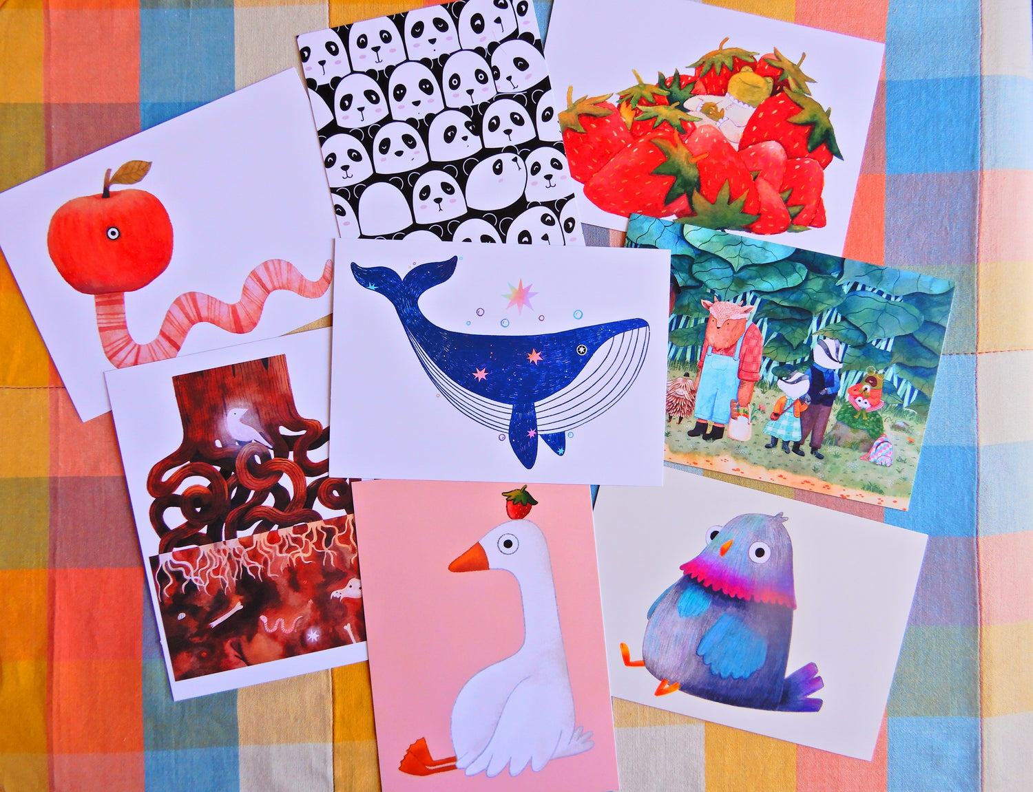 A collection of illustrated postcards