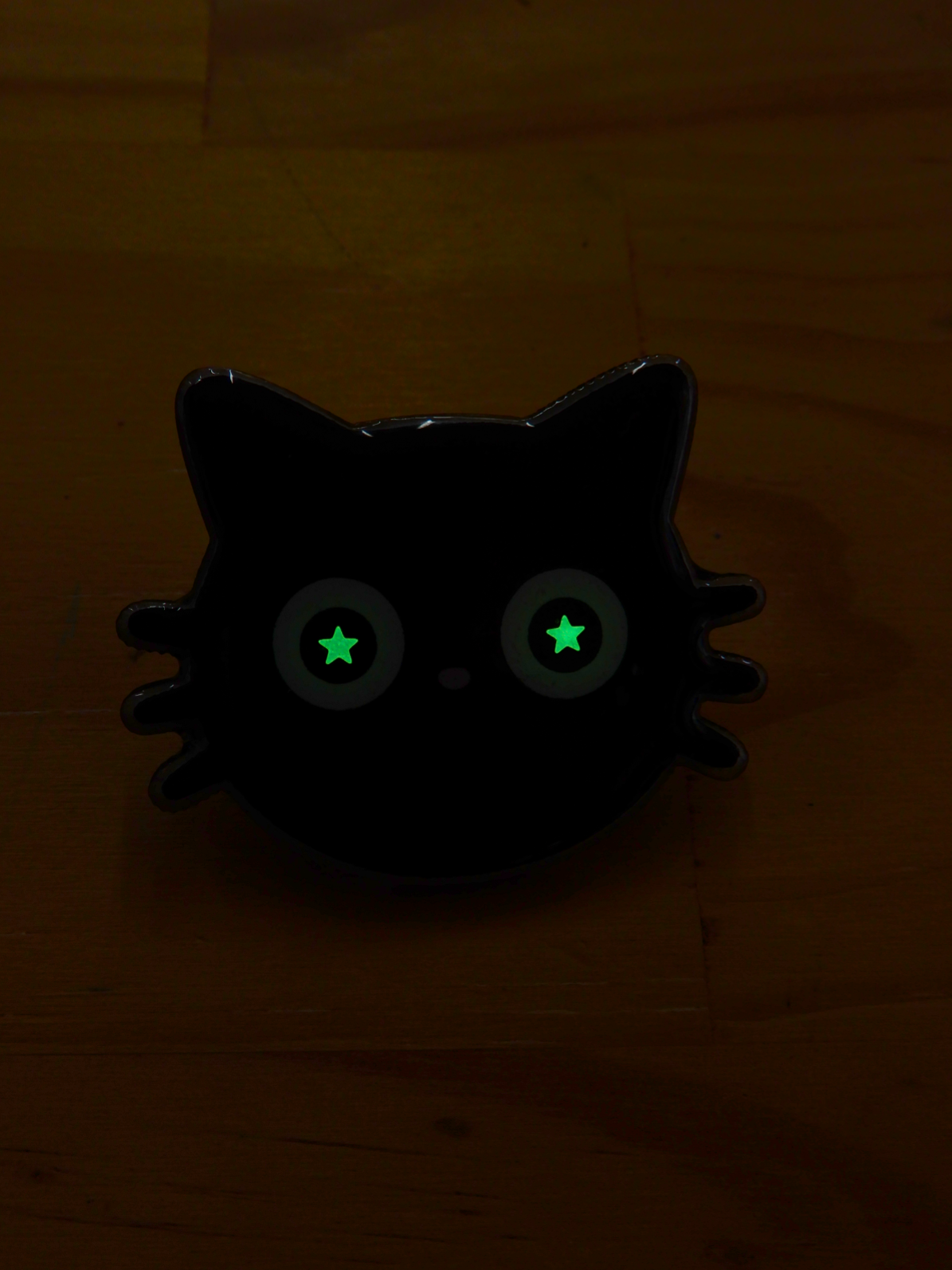 Starry Eyed Cat wooden pin with GLOW IN THE DARK eyes!