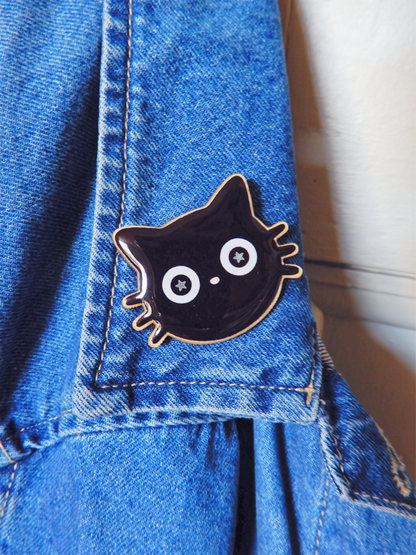 Starry Eyed Cat wooden pin with GLOW IN THE DARK eyes!