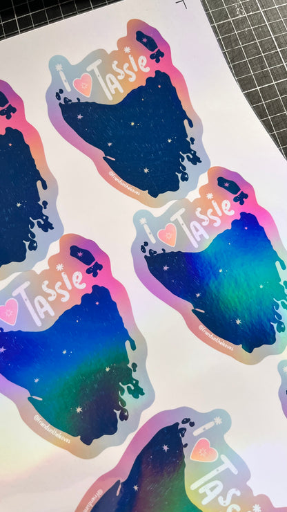 I Love Tassie holographic sticker