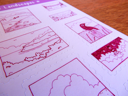 Little Landscapes stamp sticker sheet