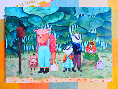 Illustrated Postcard - Waiting for the Bus