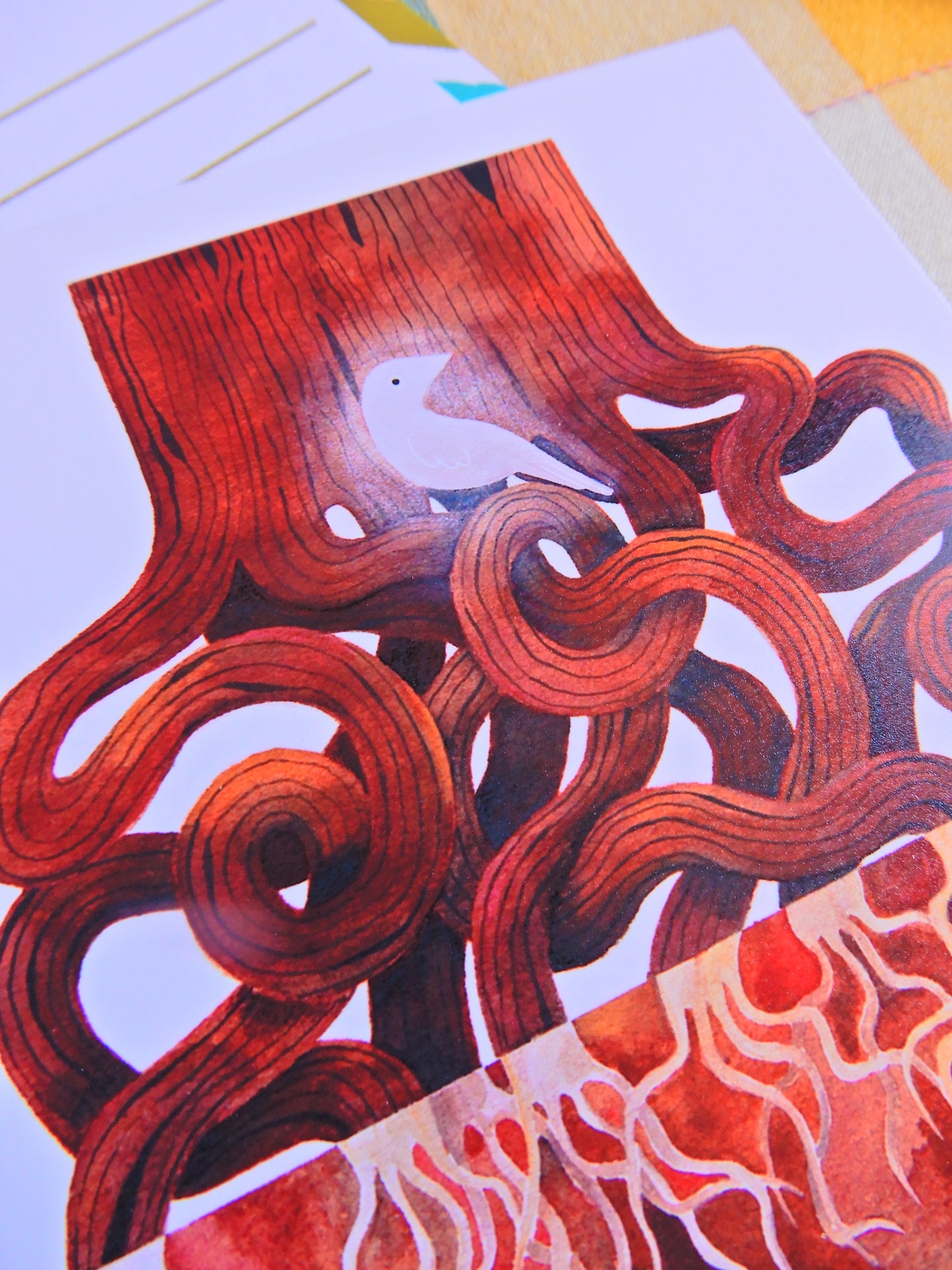 Illustrated Tree and White Raven postcard