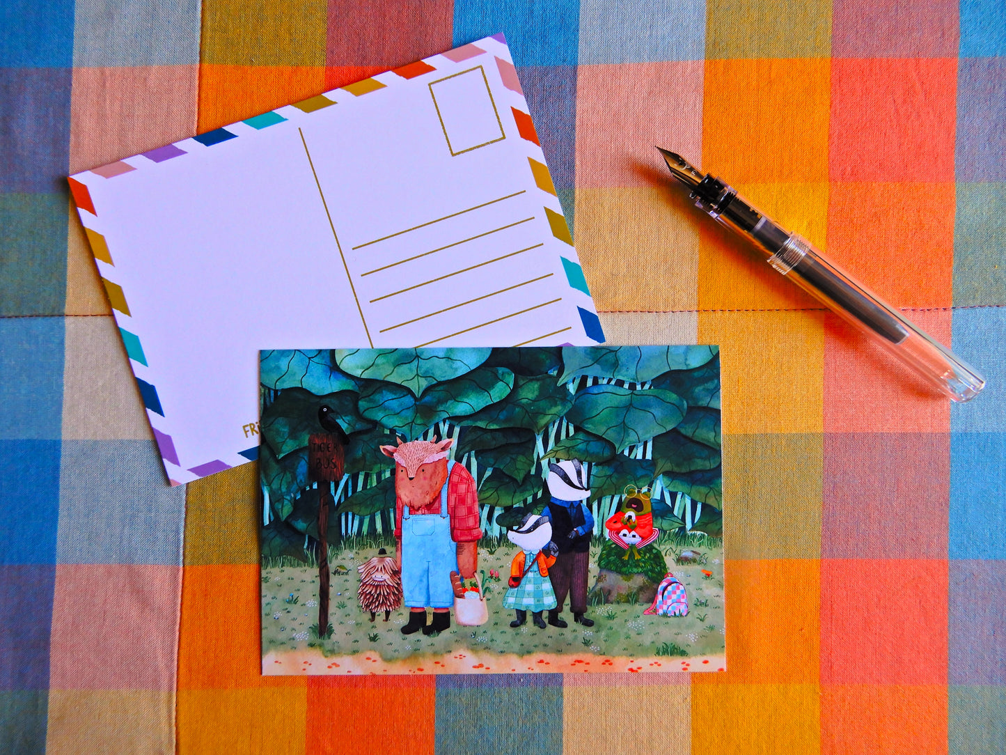 Illustrated Postcard - Waiting for the Bus