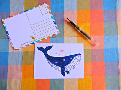 Illustrated whale postcard
