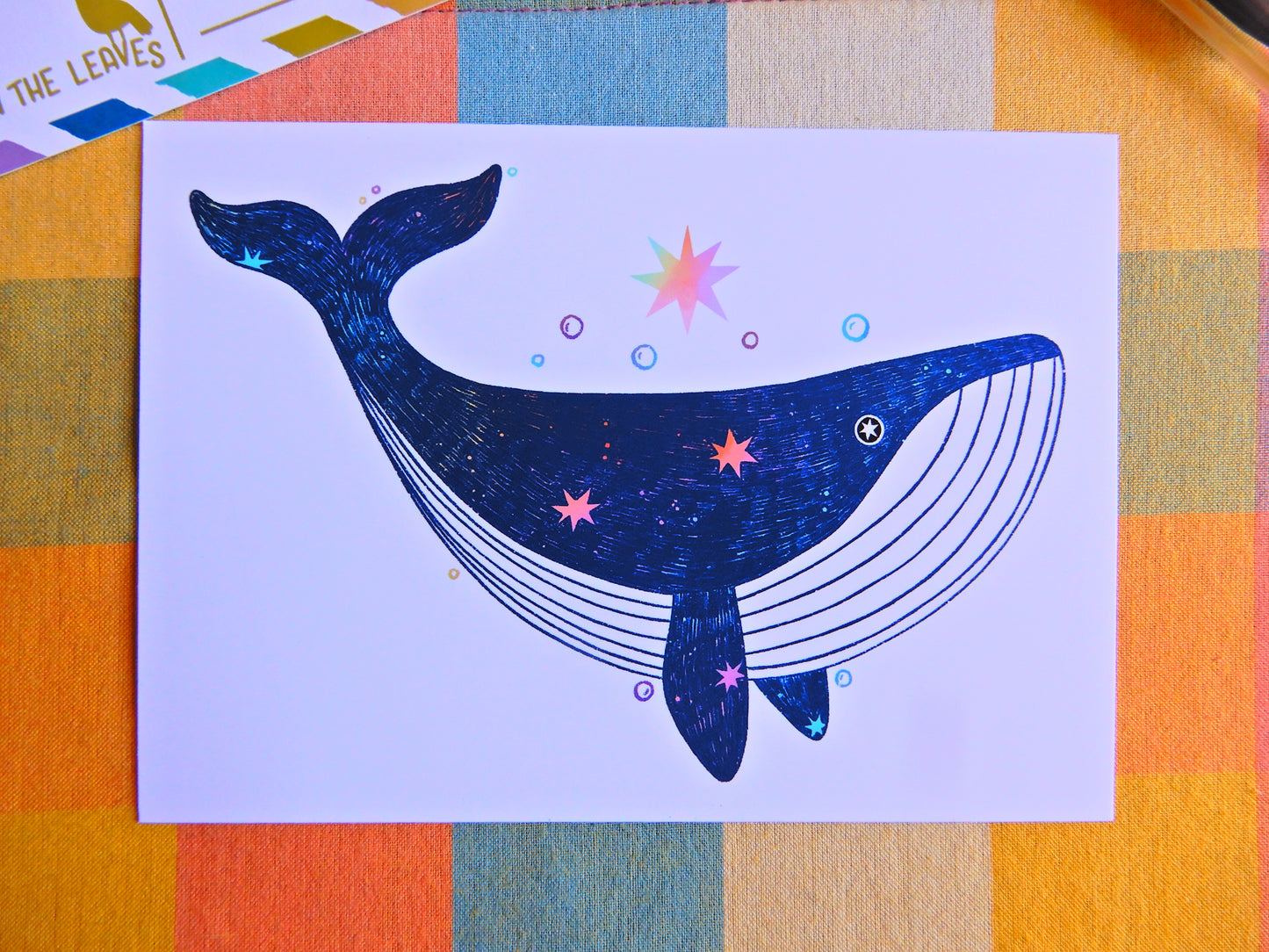 illustrated whale postcard