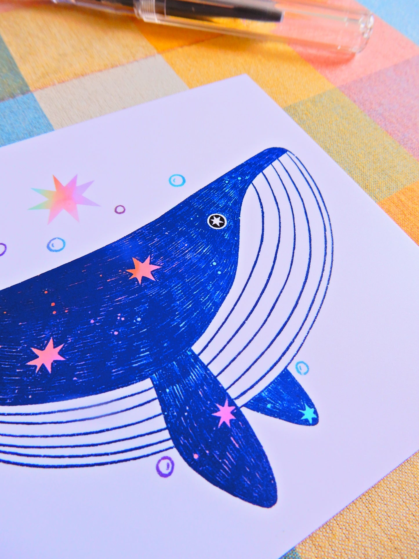 Illustrated whale postcard
