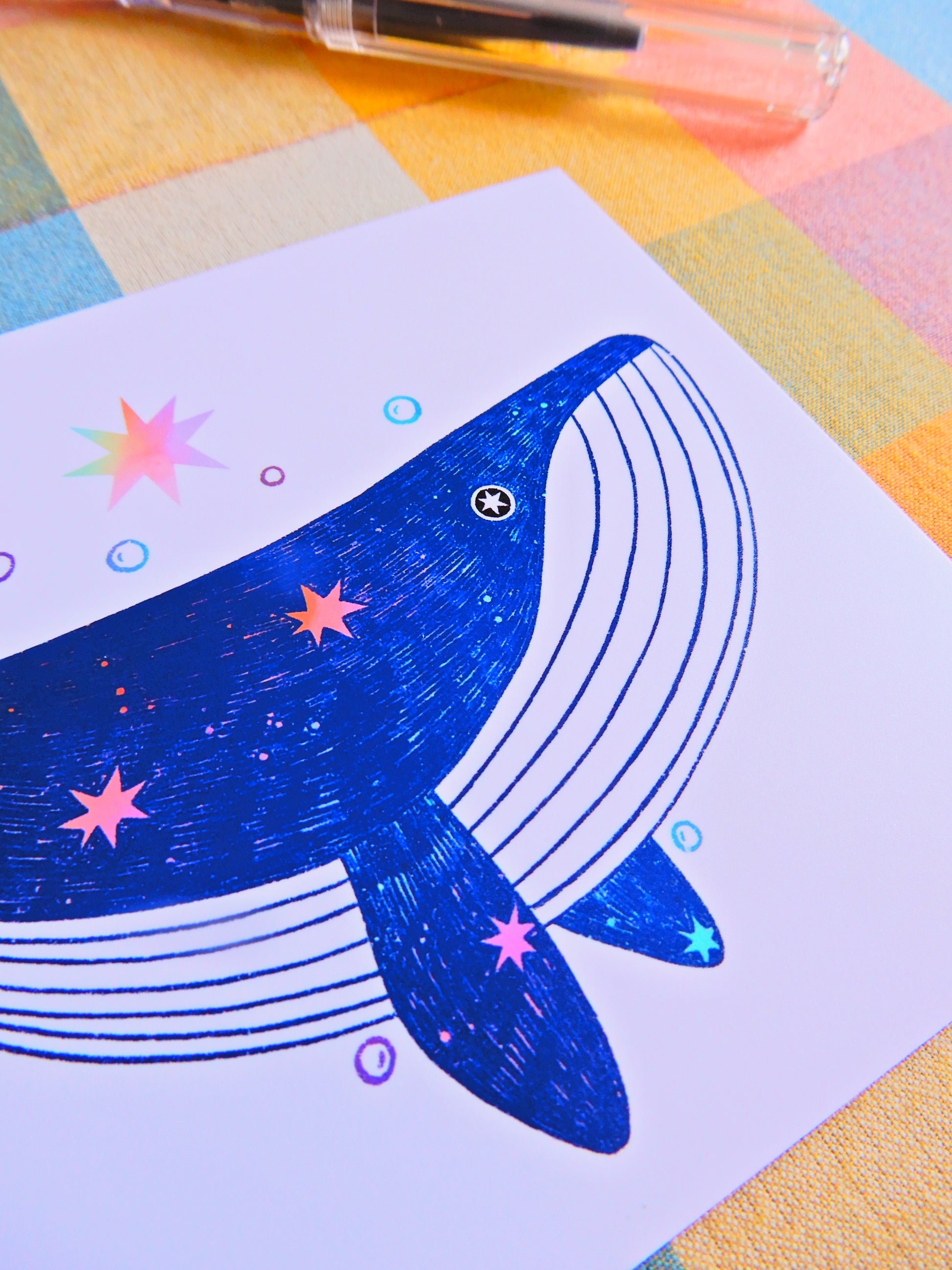 Illustrated whale postcard