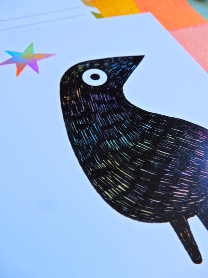 Illustrated Crow postcard