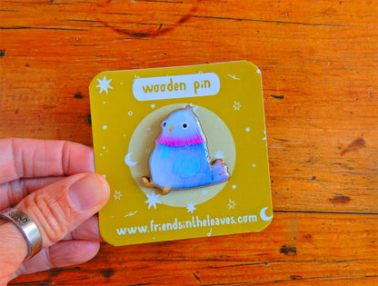 Perplexed Pigeon wooden pin