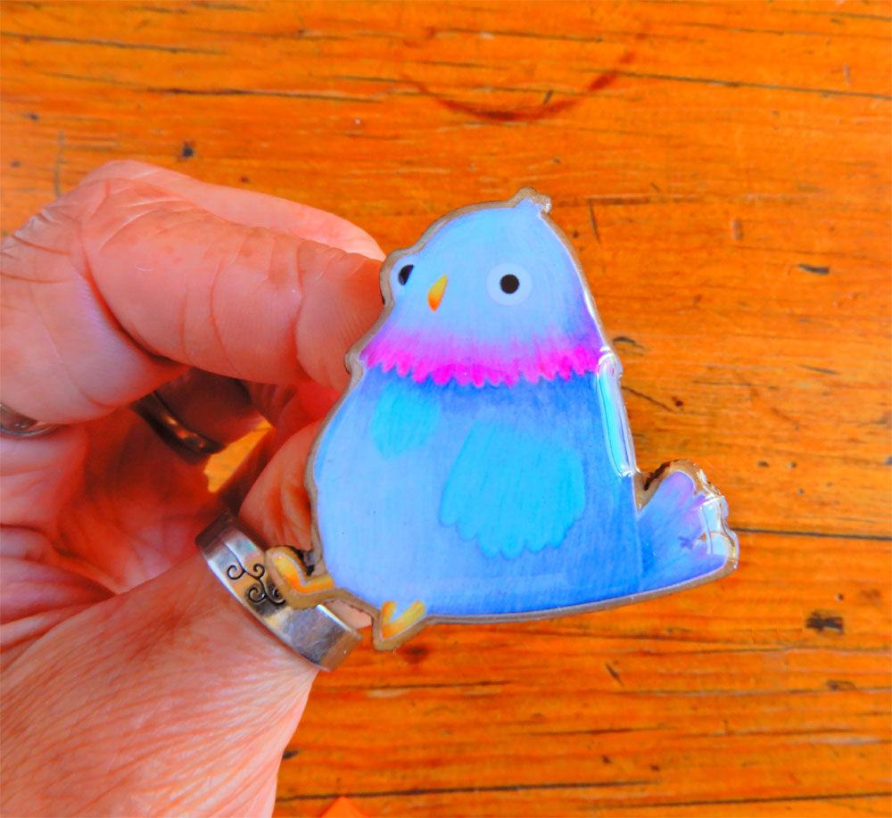 Perplexed Pigeon wooden pin