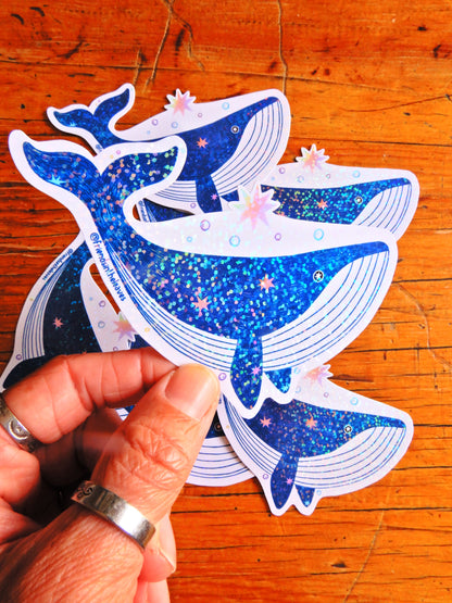 Bubble Whale holographic sticker