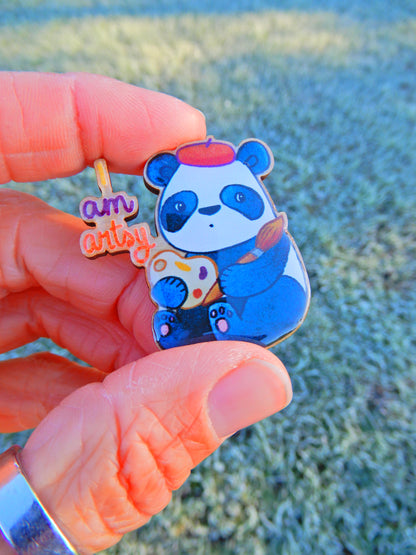 I am Artsy Panda wooden pin