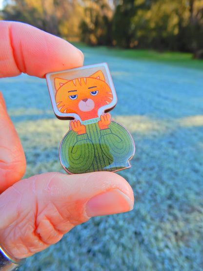 Cat in a Bottle wooden pin