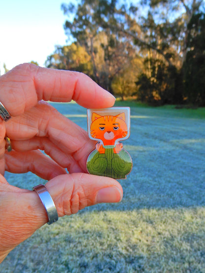 Cat in a Bottle wooden pin