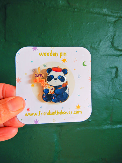 I am Artsy Panda wooden pin