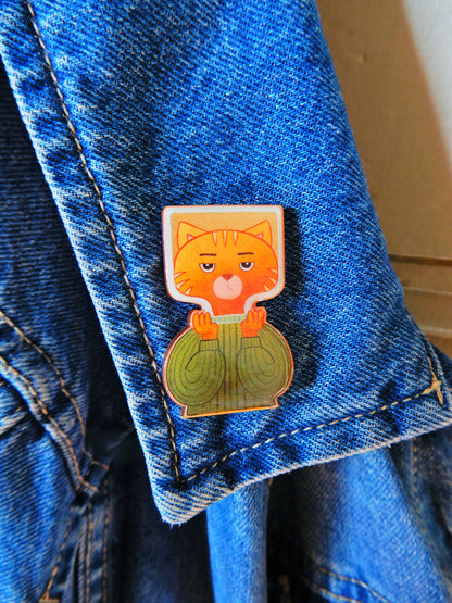 Cat in a Bottle wooden pin