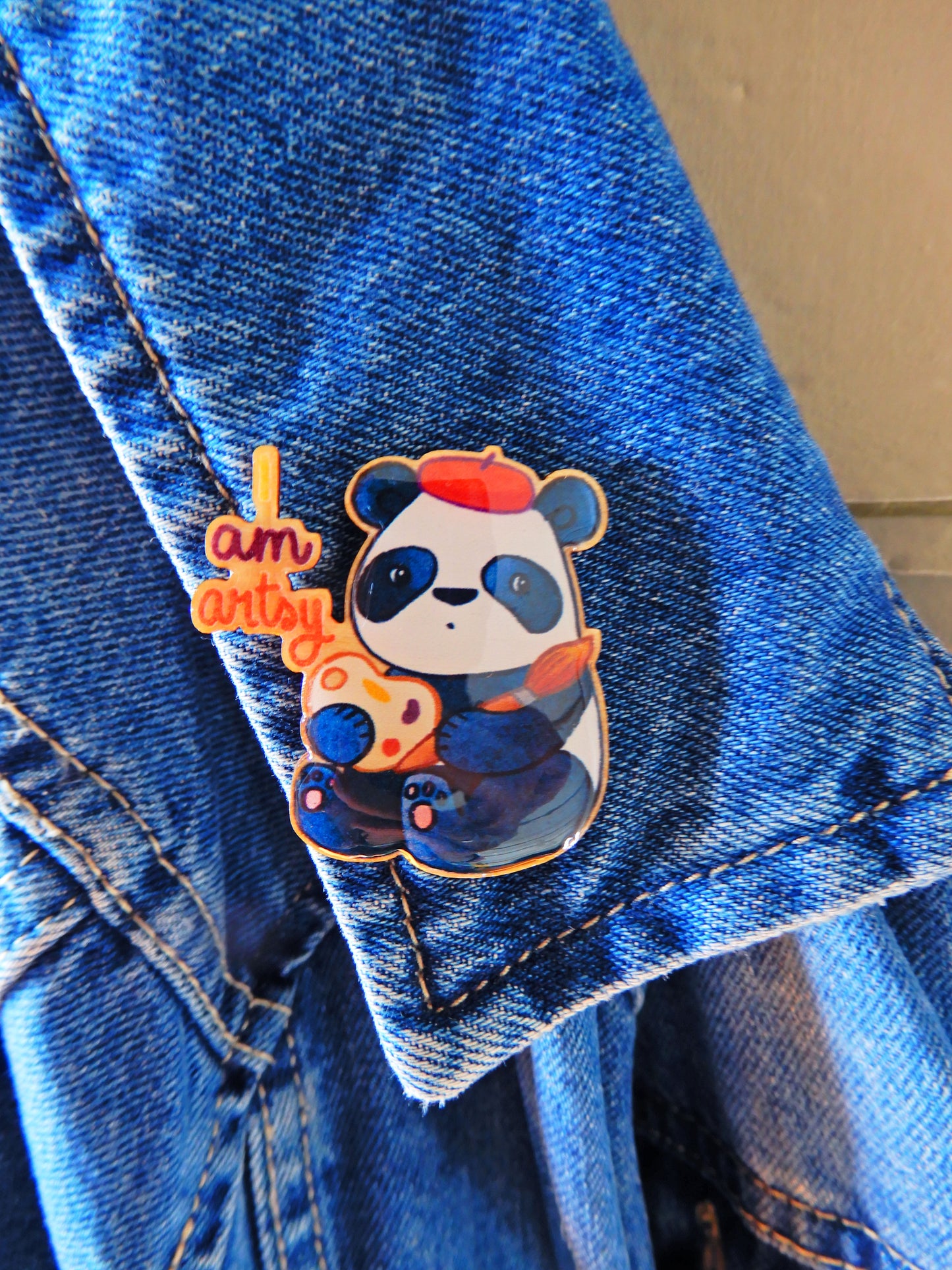 I am Artsy Panda wooden pin