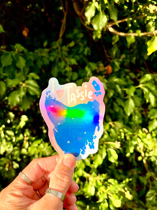 I Love Tassie holographic sticker