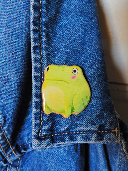 Fed Up Frog wooden pin