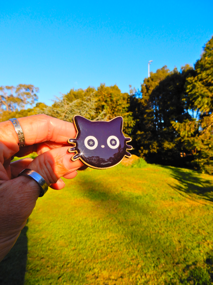 Starry Eyed Cat wooden pin with GLOW IN THE DARK eyes!