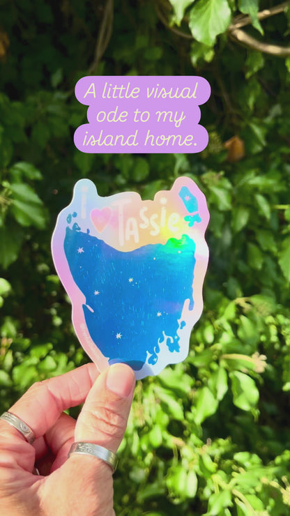 I Love Tassie holographic sticker