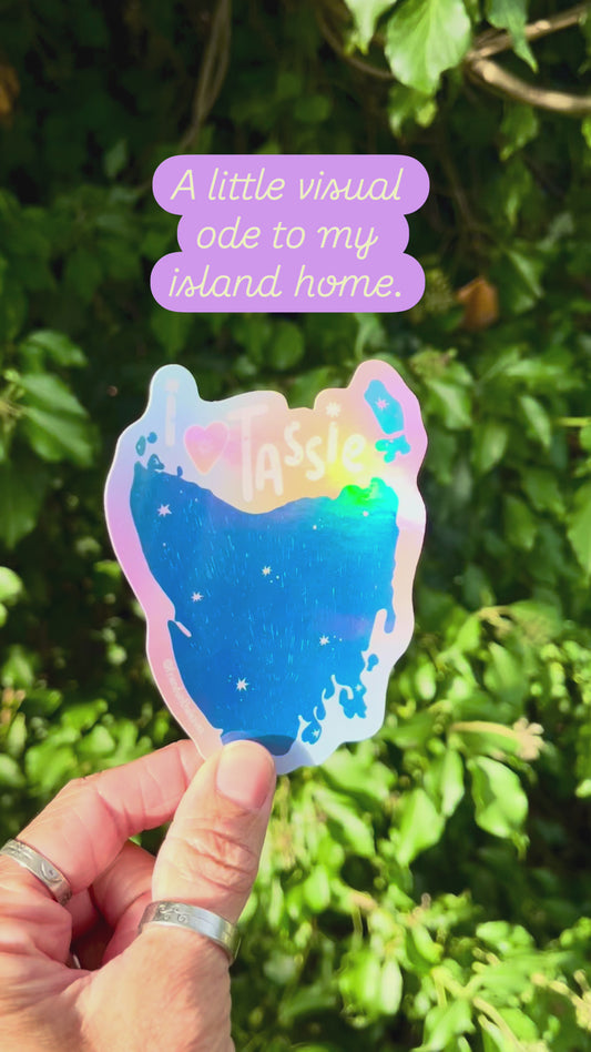I Love Tassie holographic sticker